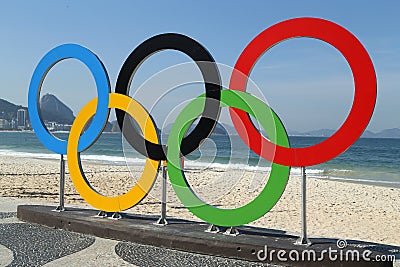 Olympic Rings at Copacabana Beach in Rio de Janeiro Editorial Stock Photo